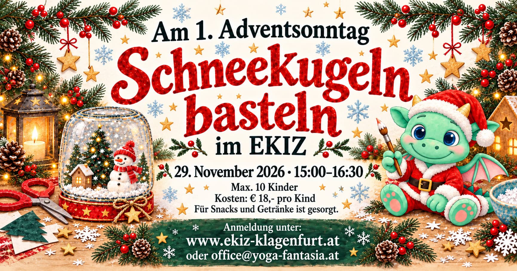 Schneekugel Basteln mit Drache Ari